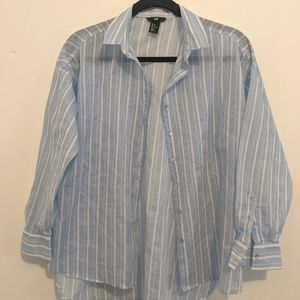 Oversized Blue Striped Button-Up
